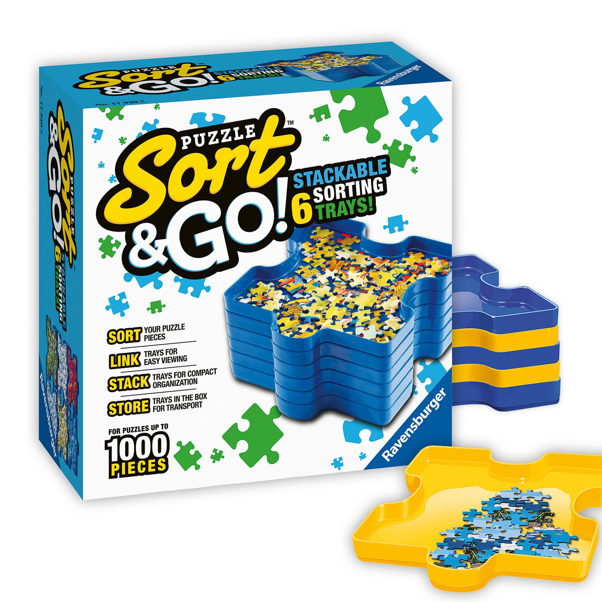 Ravensburger - Sort and Go - Accesorio para rompecabezas - Bandejas apilables resistentes para clasificar piezas - Calidad Premium - Regalo ideal para entusiastas - Negro - Con capacidad para 1000 piezas