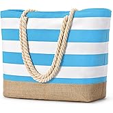 Becokan Beach Bags for Women Large Canvas Beach Tote Bag Beach Bags Waterproof Sandproof Swim Pool Bag Travel Essentials