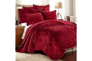 Levtex Home - Caserta Quilt - King - Arabesque Medallion - Red Velvet - Quilt Size 106x92in. - Polyester Velvet