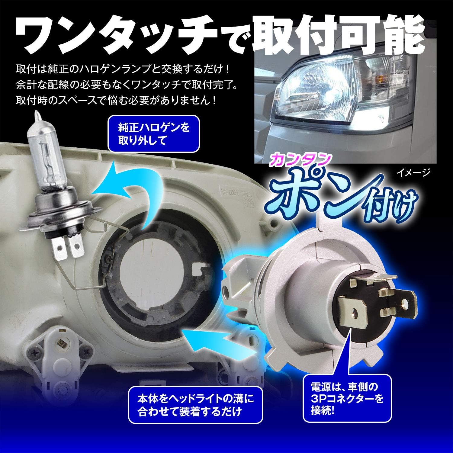 Amazon Ledヘッドライト ヘッドランプ フォグランプ 小型車 軽トラック 2個 H4 Hi Lo 6500k ポン付 アルミボディ 純正交換 ハロゲン 12v 24v Lb3v Hb4 Hb3 4 フォグランプ 車 バイク