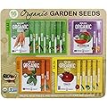 Certified Organic, Heirloom, Non-GMO Garden Seeds - Salad, Salsa, Fruit, Herb, Vegetable &ndash; Collection of 16 Varieties: Carrot, Tomato, Lettuce, Peppers, Onion, More