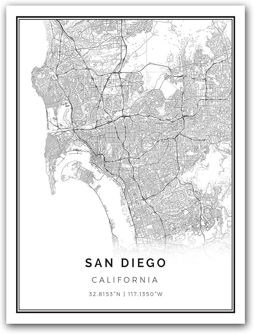 Amazon Com San Diego Map Poster Print Modern Black And White