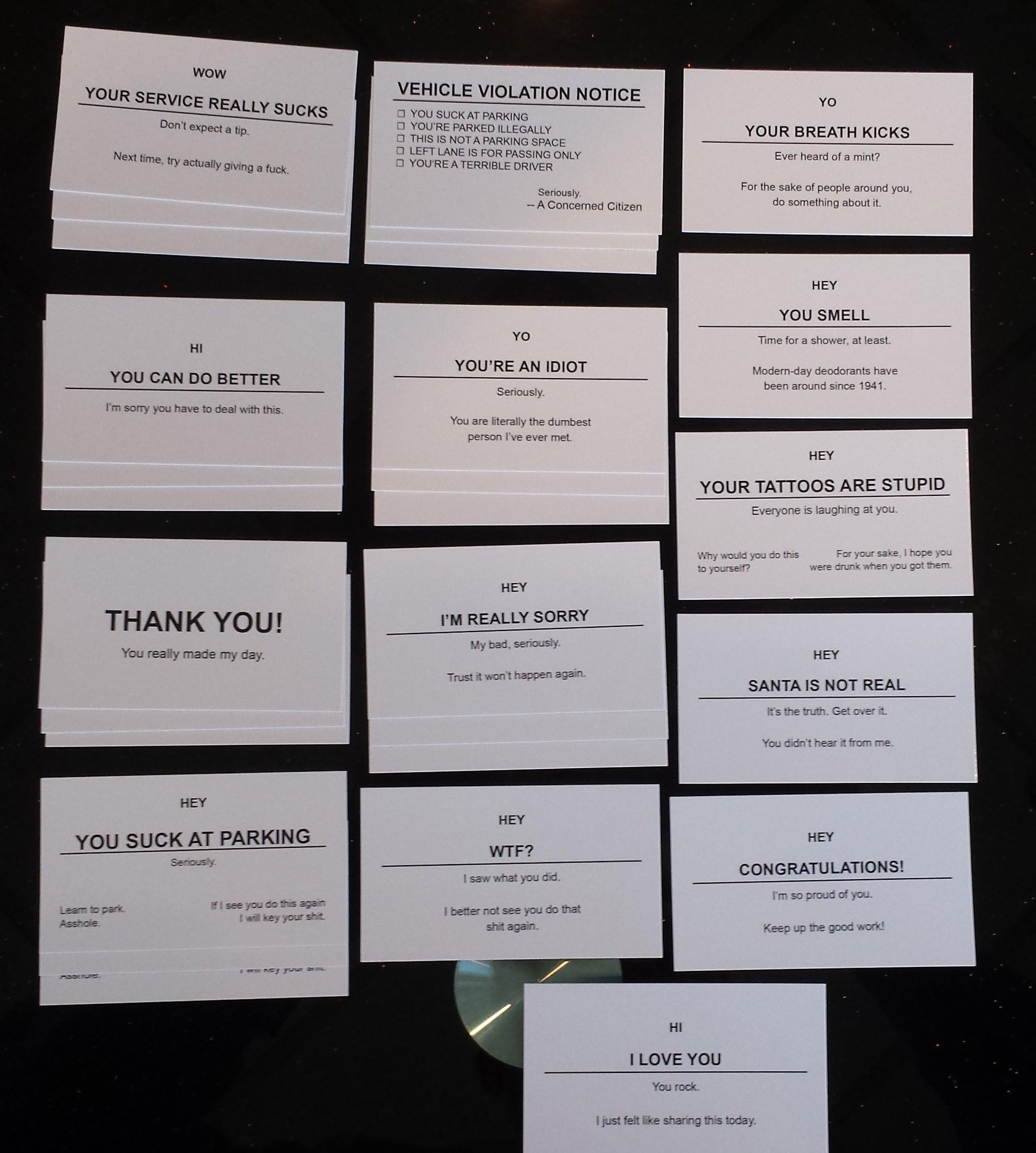 Offensive and Supportive Business Cards (Variety Pack) - 28 Cards!