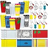 Potchen Teacher Appreciation Gifts Bulk Thank You Teacher Appreciation Gifts Reusable Plastic Coffee Cup Tumbler Makeup Bag Pouch Pencil Charms Keychain for Mentor(16 oz Tumbler)