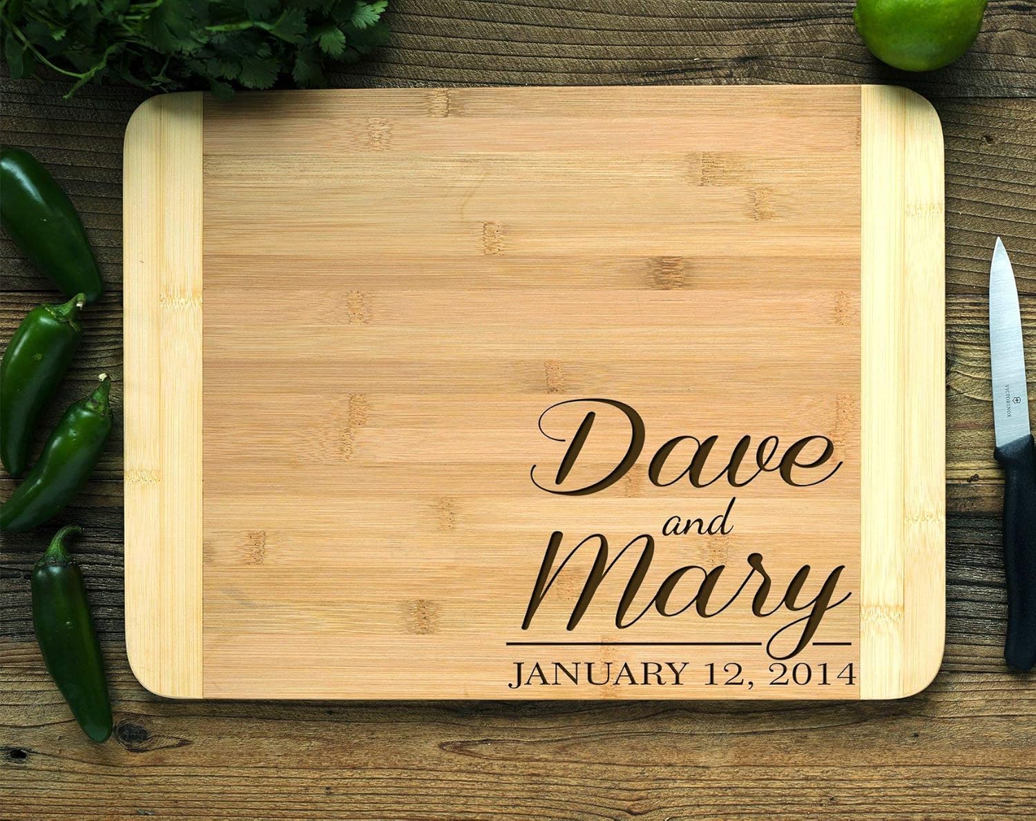 Personalized Cutting Board Engraved Cutting Board HDS Corner Names