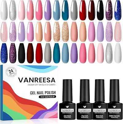 VANREESA 24 PCS Gel Nail Polish Set with Base Top Coat 21 Colors