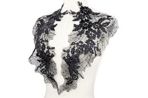 BETITETO Flower Embroidery Sequin Lace Appliques Trim Floral Embroidered Sew on Patches for Wedding Bridal Dress Party Gown Bodice Craft DIY, 1 Pairs (Black)