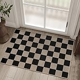 Rugalia Easy Jute Checkered Entryway Rug, 2x3 Black Modern Indoor Outdoor Doormat, Washable Non-Slip Small Kitchen Rug Farmhouse Checkerboard Throw Rugs for Entrance Bedroom Bathroom