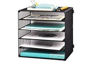EASEPRES 5 Slot Mesh Desk Organizer Tray, File Paper Letter Folder Holder Desktop Paper Sorter Mail Organization Rack Storage Accessories, for Office Home School Classroom, Black