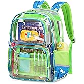 Sisipoet Clear Backpack for Boys Girls, Heavy Duty PVC Transparent Bookbag for School with Dinosaurs Print, Stadium Events and Concert Backpacks, Green