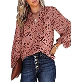 Dokotoo Women's Casual V Neck Alicia Floral Print Smocked Long Sleeve Chiffon Blouses Bohemian Top Shirts