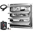 iPower 18 Inch Wall Mounted Shutter Exhaust Fan with Speed Controller and Power Cord Kit, Aluminum, 1400 RPM, 2000 CFM, for Attic, Garage, Louvered Vent, Plant, Greenhouse, Silver