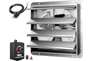 iPower 18 Inch Wall Mounted Shutter Exhaust Fan with Speed Controller and Power Cord Kit, Aluminum, 1400 RPM, 2000 CFM, for Attic, Garage, Louvered Vent, Plant, Greenhouse, Silver