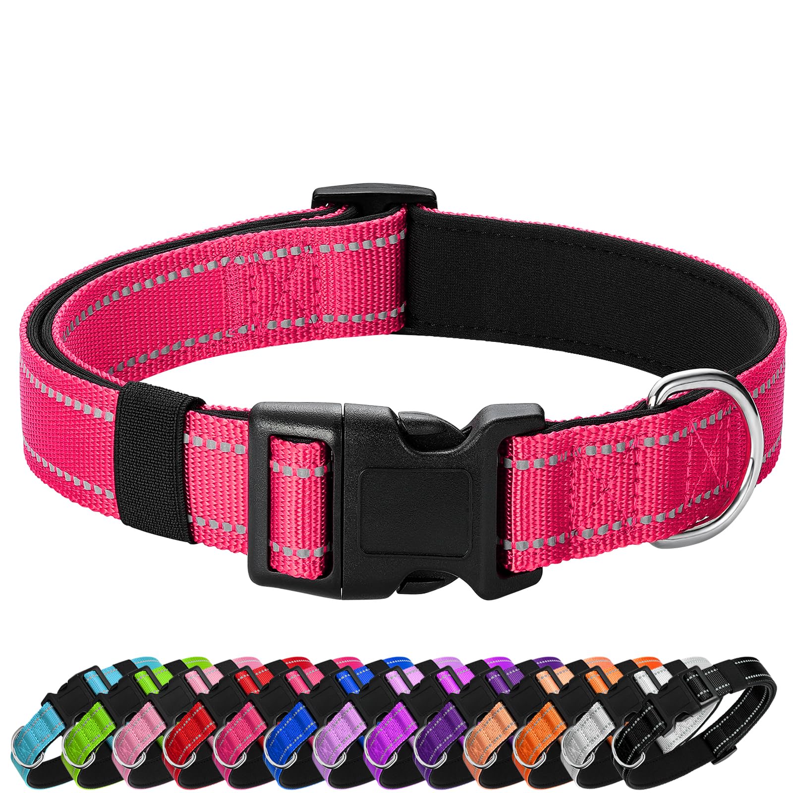 Photo 1 of PenSeepet Reflective Dog Collar Padded with Soft Neoprene Breathable Quick Release Basic Dog Collars for Medium Dogs Hot Pink Girl