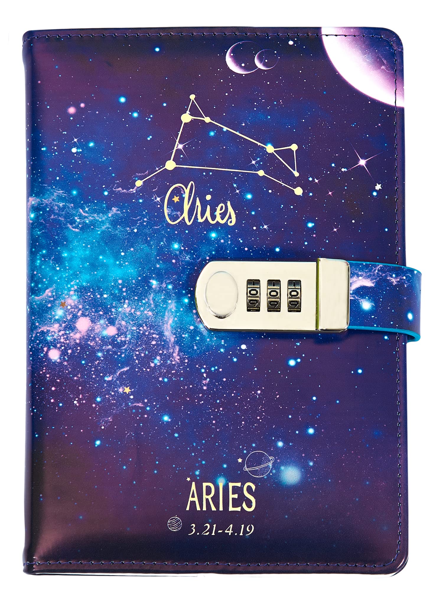 NectaRoy A5 Vintage Lockable Diary, Constellation Travel Journal, PU Leather Password Notebook, Sketchbook Office School Supplies Student Stationery Birthday Gift, 210x145mm