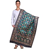 Exotic India Women's Art Silk Dupatta with Zari Woven Floral Design | Traditional Beautiful Flowers Design Shawl Wrap Scarf Stole Chunni From Amritsar