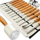 Wood Carving Kit, 12 PCS Wood Carving Set - Wood Carving Tools with Canvas Case,Sharp Cr-V 60 Steel Blades, Wood Chisel Sets for Beginners and Professionals