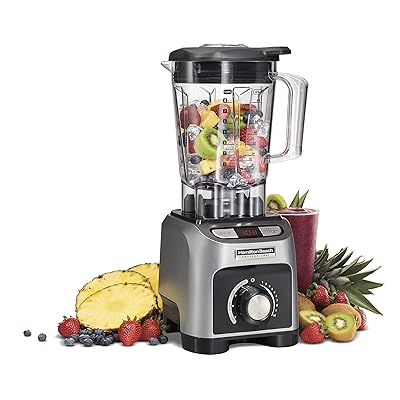 Hamilton Beach Professional 1800W Blender with 64 oz BPA-Free Shatterproof Jar, 4 Programs, LED Timer Display, Quieter Blending (58850), 2.4 Peak Horsepower, Silver