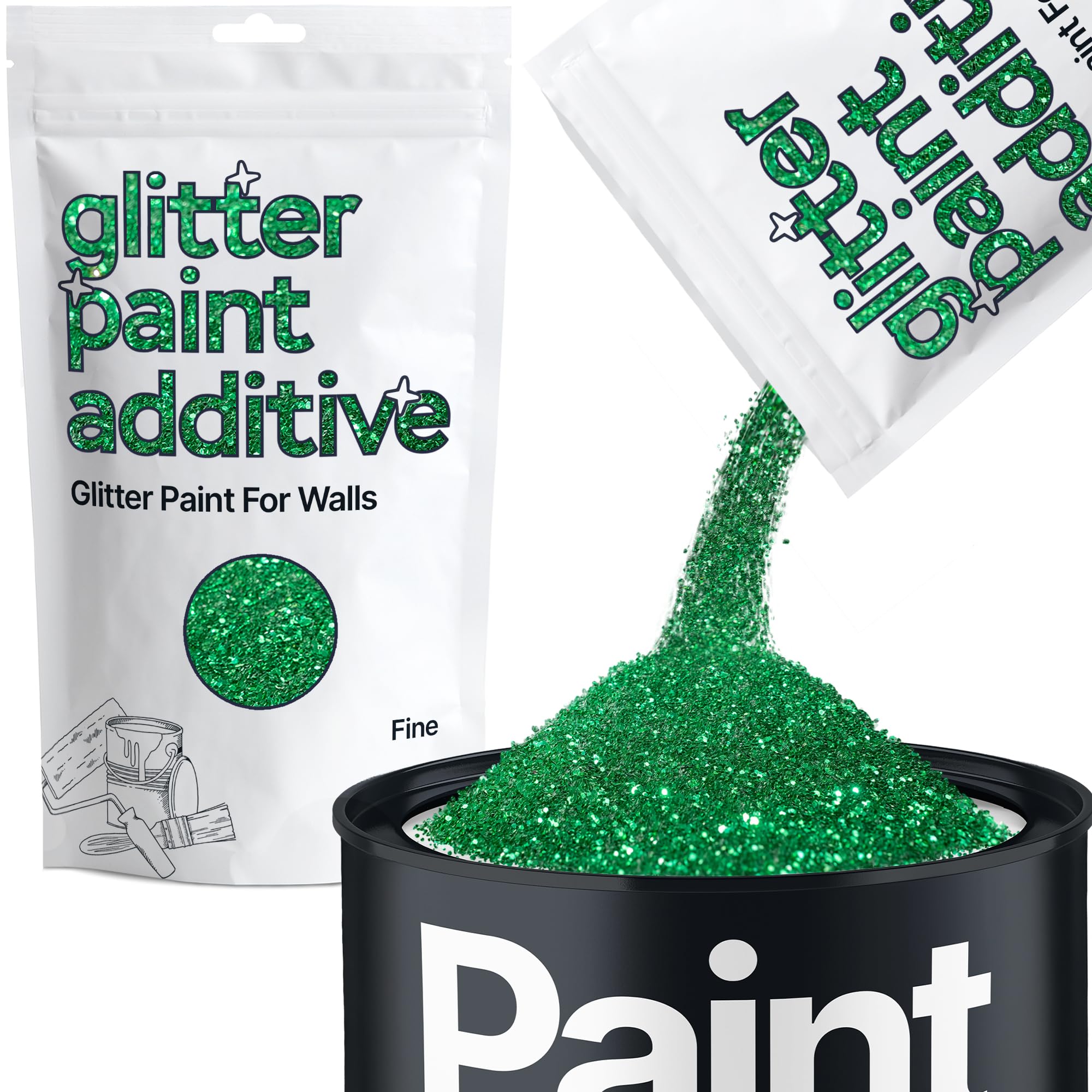 Hemway Emerald Green Glitter Paint Additive Fine 100g for Adding Sparkle to Paints & Varnish | Paint Walls Sparkly Add to Emulsion, Acrylic or Lacquer Indoor