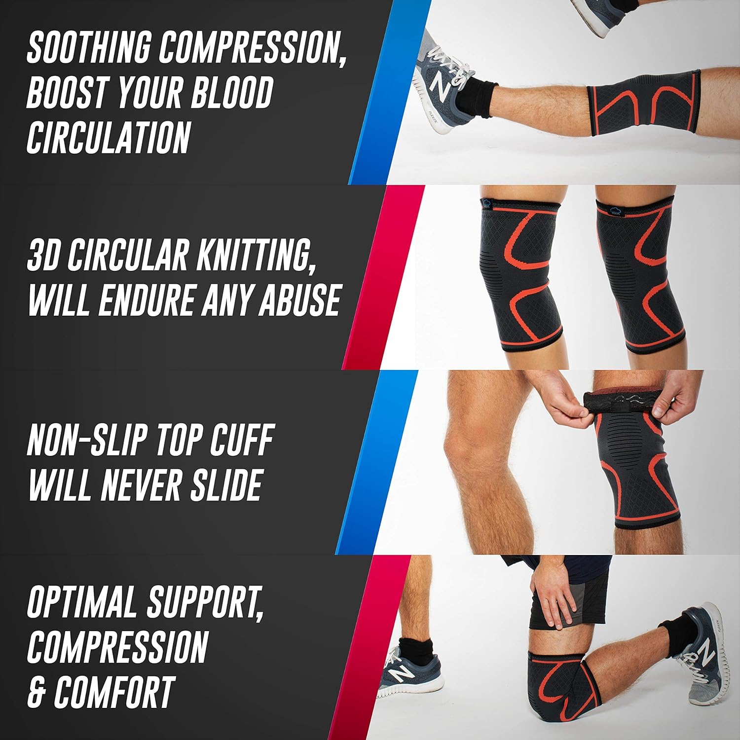 Modvel 2 Pack Knee Compression Sleeve | Knee Brace for Men & Women | Knee Support for Running, Basketball, Weightlifting, Gym, Workout, Sports : Sports & Outdoors