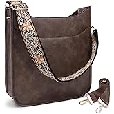 HKCLUF Crossbody Bag for Women Vegan Leather Hobo Handbags Guitar Strap Purse Shoulder Bucket Bag with 2PCS Adjustable Straps