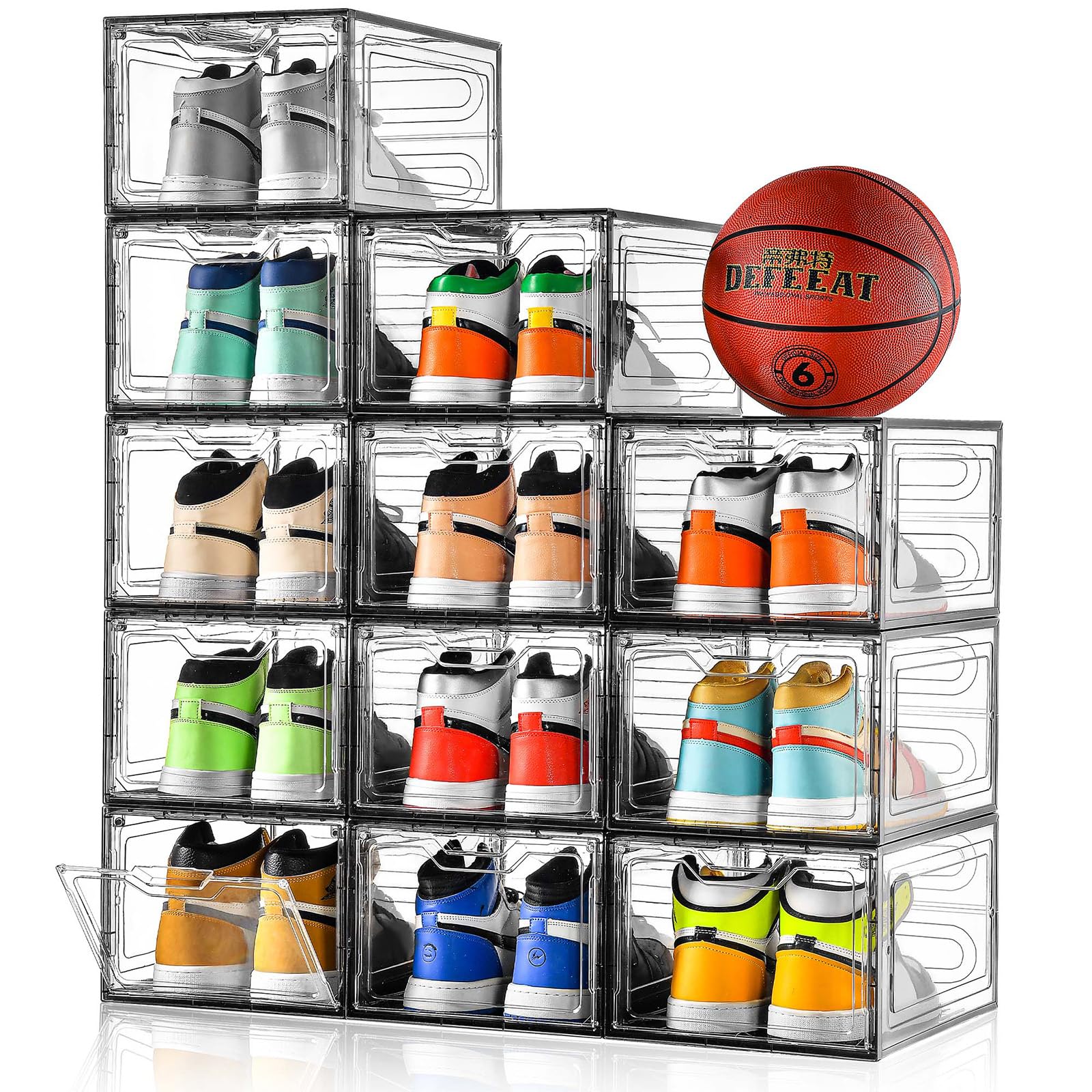 Photo 1 of 12 Pack Shoe Boxes Shoes Organizer, Shoe Storage Organizer Boxes with Magnetic Door, Clear Shoe Organizers Sneaker Storage Shoe Box for Women/Men, Fit up to US Size 12
