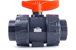 HYDROSEAL Kaplan 2’’ PVC True Union Ball Valve with Full Port, ASTM F1970, EPDM O-Rings and Reversible PTFE Seats, Rated at 200 PSI @73F, Gray, 2 inch Socket (2 inch)