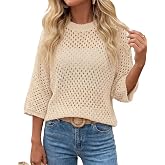 KIRUNDO Crochet Tops for Women Short Sleeve Beach Sweaters | Lightweight Batwing Sleeves Top, Casual Loose Hollow Out Knit Cover Up Shirts, 2026 Summer Cruise Holiday Outfits Resort Wear