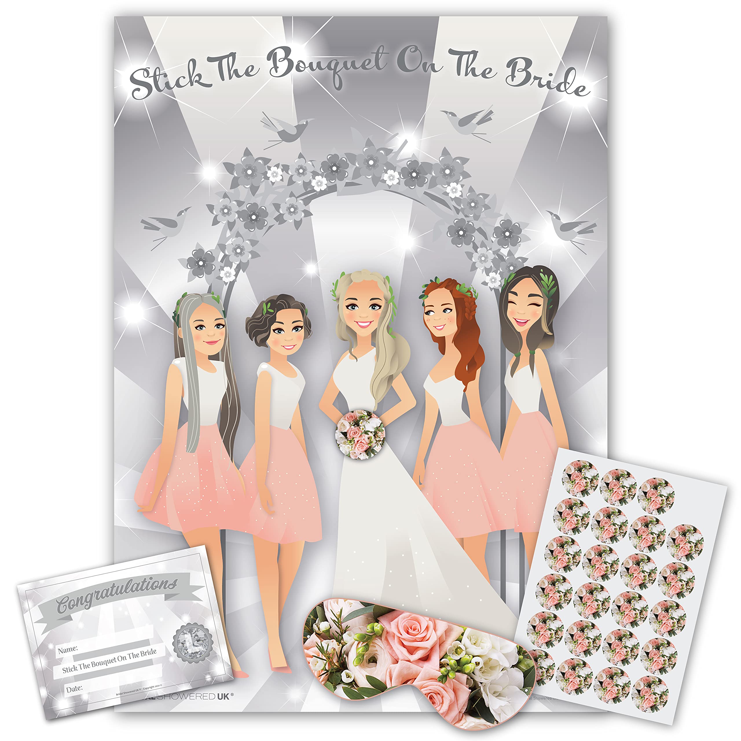 Hen Night Party Games - PIN THE BOUQUET ON THE BRIDE - 20 Players - Certificate included
