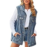 Zontroldy Denim Jean Vest for Women Sleeveless Oversized Button Down Denim Jean Vest Waistcoat Shacket Jacket