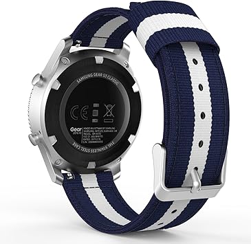 MoKo Gear S3 SmartWatch Correa - Reemplazo & Adjustable Nilón Strap Band, Azul & Blanco