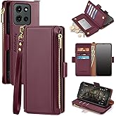 Antsturdy Compatible with Motorola Moto G 2026/2025 / G Play 2026 Wallet Case with Card Holder,Women Men PU Leather Flip Phone Case RFID Blocking Stand Wrist Strap Zipper Credit Card Slots,Wine Red