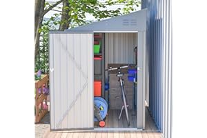 YOPTO 4x7 FT Outdoor Storage Shed,Lean to Lockable Metal Garden Shed Steel with Reinforced Beams,All Weather Waterproof Storage House W/Lockable Door&2 Air Vents,for Backyard,Patio,Lawn,Garden,Gray