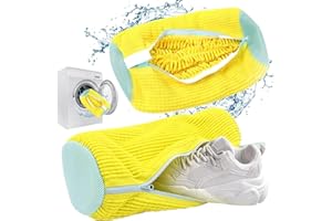 PACIFOO Shoe Washing Bag for Washing Machine, Laundry Shoe Bag For Washer And Dryer, Fluffy Fibers 360° Wrap-around Cleaning, Reusable Washer Shoe Bag For Sneaker Gym Shoes and All Shoe Types (Yellow 1PC)
