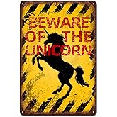 Vintage Unicorn Metal Sign Beware of Unicorn Aluminum Sign Funny Beware Animal Decor 12"x8" Inch