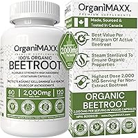 2,000mg Organic Beetroot Capsules 120 Count HIGHEST POTENCY Beetroot Powder In Double Dose Large Size ​​Vegan Capsules (1,000