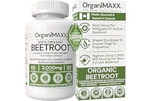2,000mg Organic Beetroot Capsules 120 Count HIGHEST POTENCY Beetroot Powder In Double Dose Large Size ​​Vegan Capsules (1,000