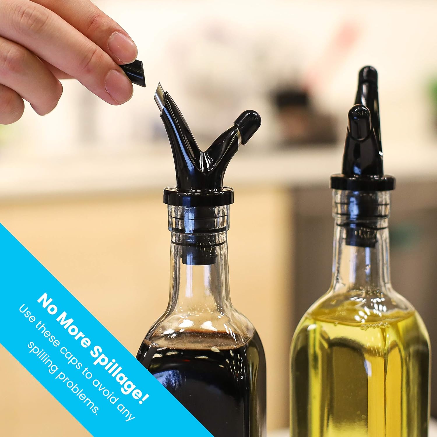 Zeppoli Oil and Vinegar Bottle Set 5oz [2-Pack] - Comes with Stainless Steel Rack, Removable Cork, Funnel, and Spout Caps - Dual Cork Spout - Glass Olive Oil Dispenser Set: Kitchen & Dining