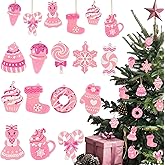 Pink Candy Ornaments for Christmas Tree Decorations, 12 PCS Soft PVC Candy Sweet Christmas Ornaments for Xmas Tree Party, Home, Office Decor