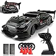 HTURCCOP 1:20 RC Drift Car 2.4GHz 4WD High Speed Drift Remote Control Cars Vehicle with LED Lights and Drifting Tires Batteries x2 Racing Sport Toy Cars for Adults Boys Girls Kids (Black 1:20)