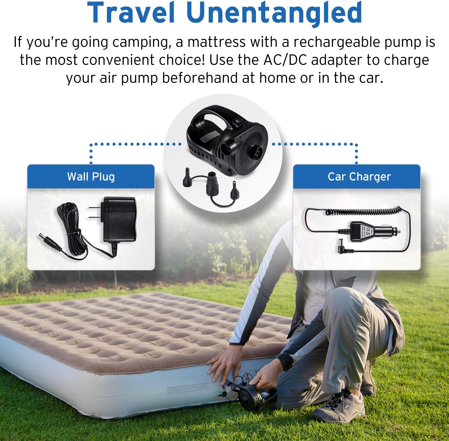 Etekcity Camping Air Mattress, Inflatable Mattress Air Bed Queen Twin with Rechargeable Pump, Leak-Proof Blow Up Mattress Raised Airbed , Height 9", Storage Bag: Sports & Outdoors
