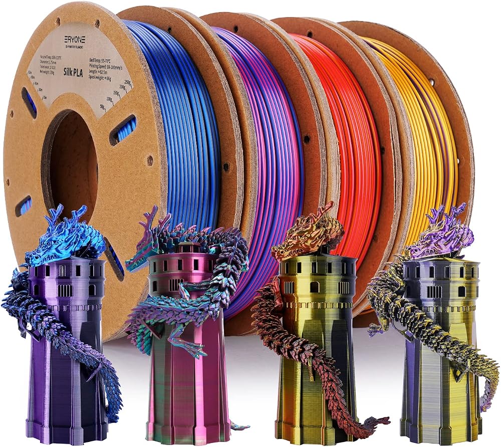 ERYONE PLA Filament Bundle 1.75mm Silk Multicolor 4 Spools 250g Each