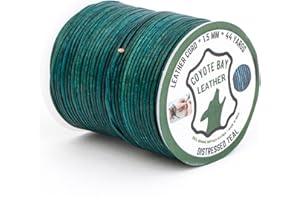 Coyote Bay® Leather Cord in Distressed Teal Color, 44 Yards Length, 1.5mm and 2mm Thickness, 100% Genuine Buffalo Leather, for Jewelry Making, Crafts, and Hobby Projects (Distressed Teal, 1.5 mm)
