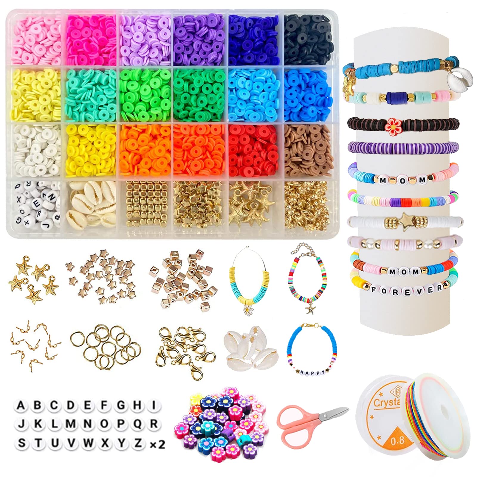 5000 Pcs Clay Beads for Jewellery Making,Clay Flat Beads Polymer Clay Beads 6mm,Heishi Clay Beads Round for Jewellery Making Bracelet Necklace Ring DIY Jewellery Making Kit for Kids Adults