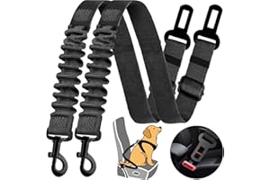 FAMSTAR Dog Seat Belt Retractable Dog Car Harness 2 Pack Adjustable Elastic Bungee Buffer Heavy Duty & Durable & 360 Degree Swivel.