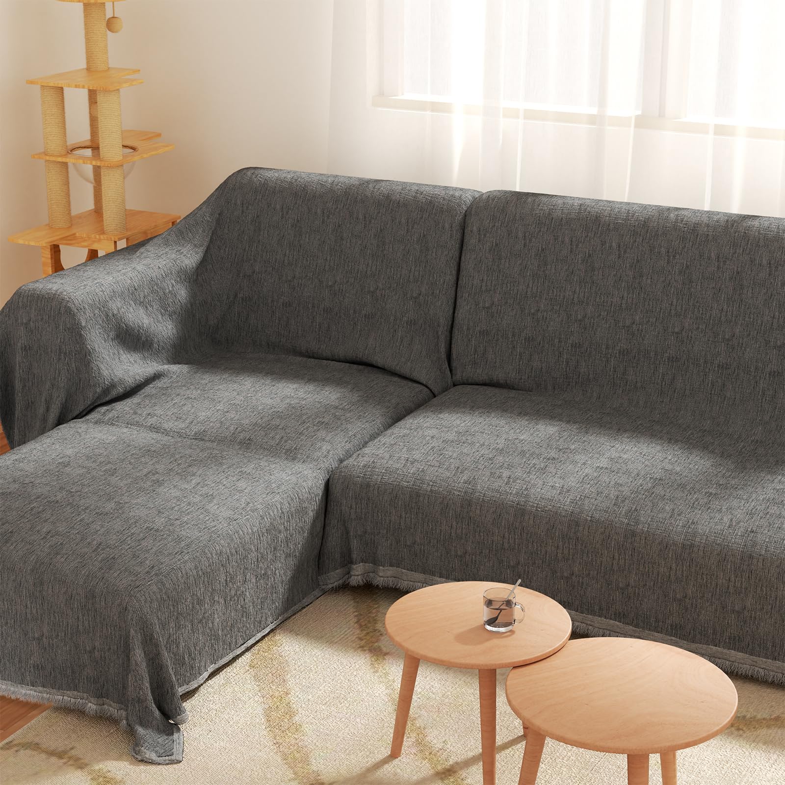 Photo 1 of Bittesnew Oversized L-Shaped Covers for Couches L Shaped Couch Cover Blanket 2 Piece Sectional Couch Covers L Shape Sofa Covers Washable L Shape Deep Grey 71"x118"& 91"x134"