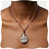 TSdiyART Mexican Agate Necklace, Natural Teardrop Gemstone Pendant Necklace for Women, Chakra Energy Healing Birthstone Necklace