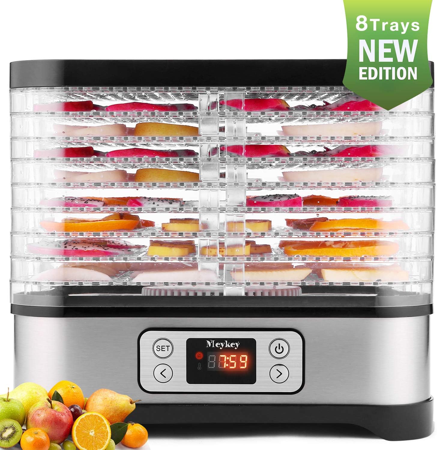 Food Dehydrator Machine, Digital Timer and Temperature Control, 8 Trays, for Jerky/Meat/Beef/Fruit/Vegetable, BPA Free/450 Watt/Updated