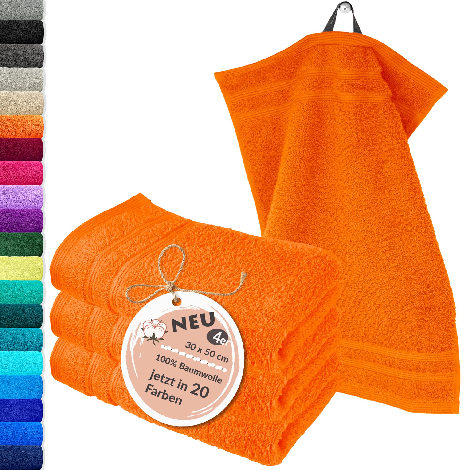 Lashuma guest towels 30x50 cm, London set of 4 towels bathroom, kitchen towels colour: clementines orange