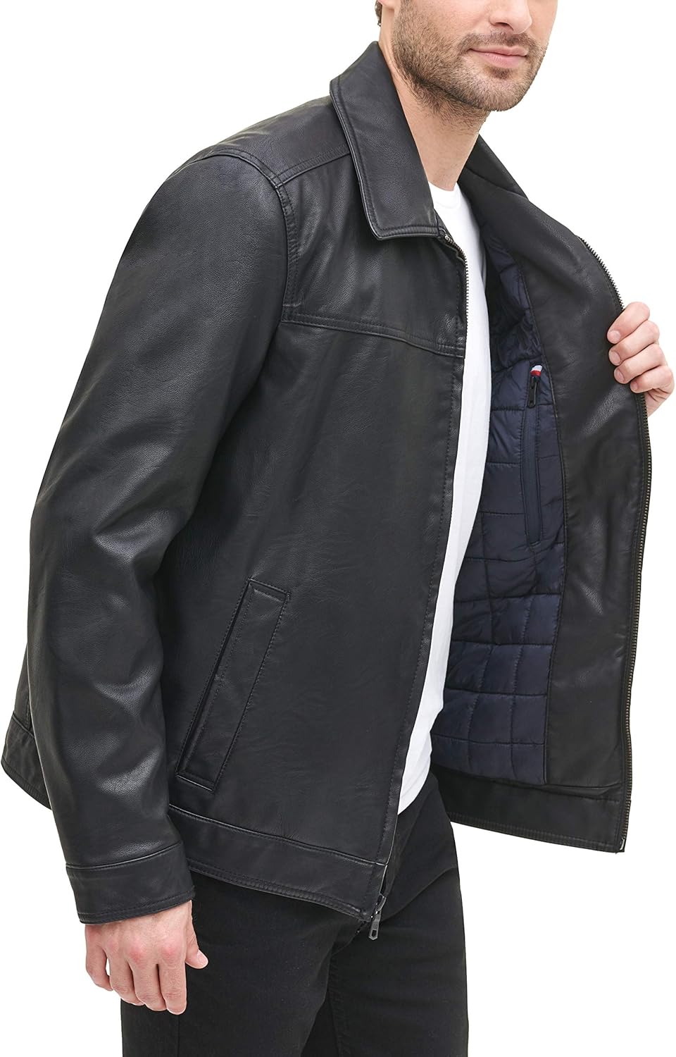 Tommy Hilfiger mens Classic Faux Leather Jacket, Black, XX-Large Tall US: Clothing